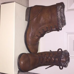 Rustic brown leather boots